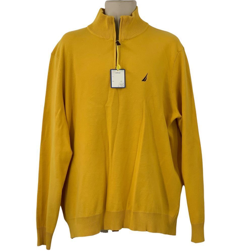 NWT Nautica Men's Pullover 1/4 Zip‎ Sweater Yellow Casual Nautical Size XL
